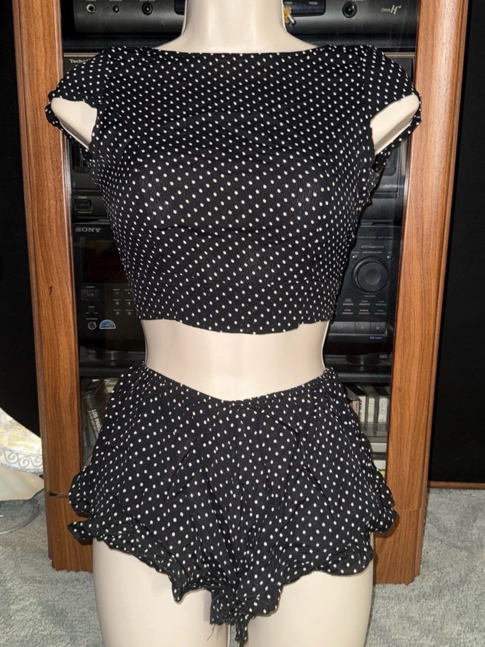 Brandy Melville Black with White Polka Dot Set